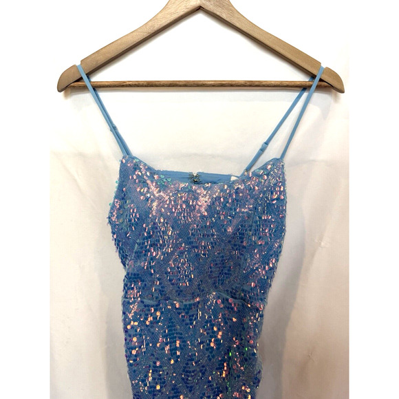 MNK Ice‎ Blue Sequin Mini Bodycon Cocktail Party Dress Size L Glam Girly Y2K - Picture 2 of 12